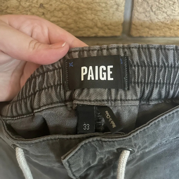 Paige Men's Regular-Fit Gray Elastic Drawstring Waist Flat Front Pants Size 33 - Picture 2 of 6